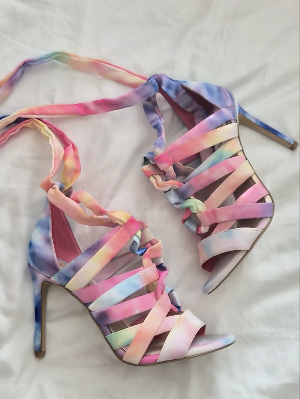 Gianni Bini Pastel Rainbow Lace-Up Strappy High Heels Size 7.5